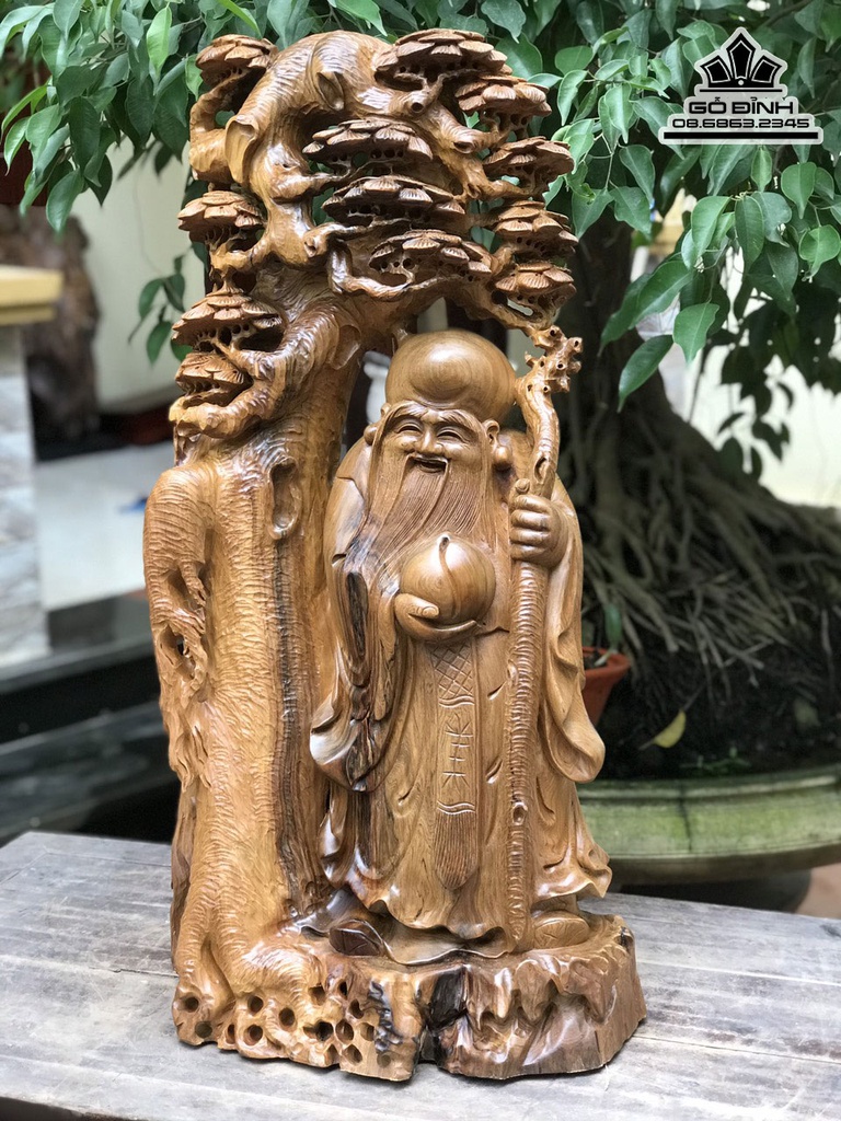 Tượng Ông Thọ Gỗ Bách Xanh Cao 76 Ngang 40 Sâu 25 (cm)