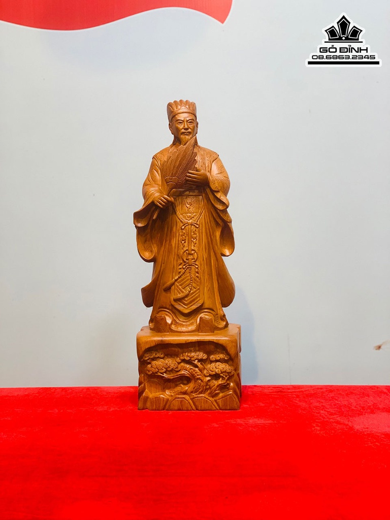 Tượng Gia Cát Lương (Không Minh) Gỗ Ngọc Am Cao 61 Ngang 20 Sâu 15 (cm)