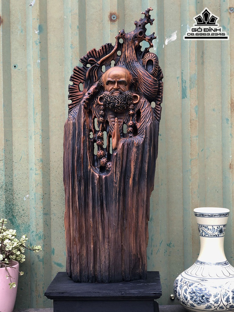 Tượng Đạt Ma Sư Tổ Gỗ Bách Xanh Cao 61 Ngang 22 Dày 7 (cm)