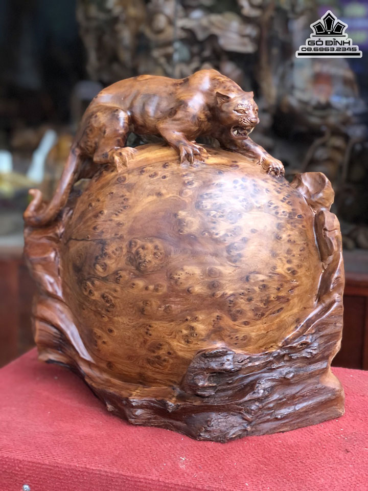 Tượng Báo Gỗ Ngọc Am Cao 44 Ngang 46 Sâu 20 (cm)