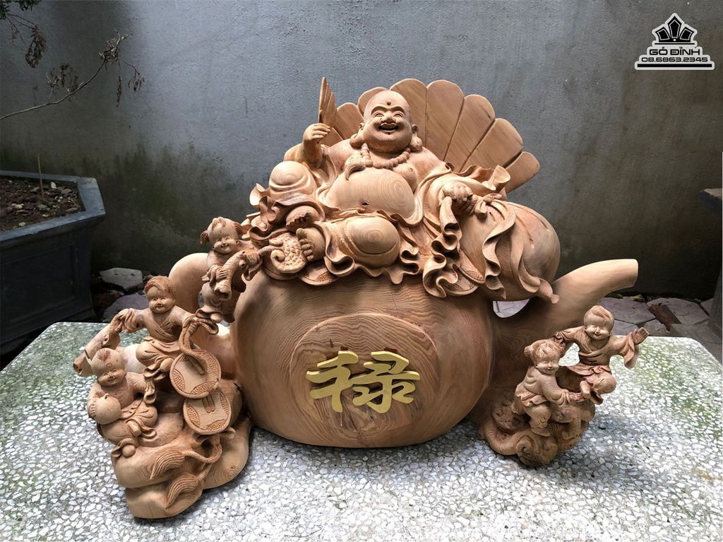 Tượng Phật Di Lặc Ngũ Phúc Gỗ Ngọc Am Cao 46 Ngang 73 Sâu 35 (cm)