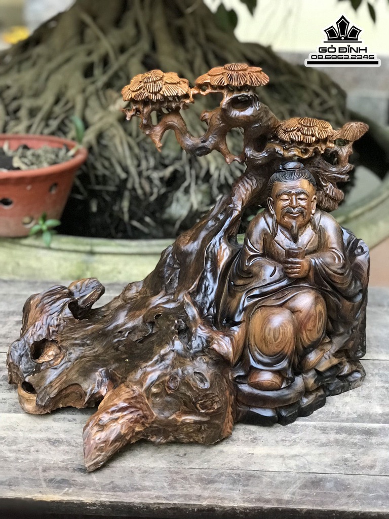 Tượng Thần Trà Gỗ Bách Xanh Cao 36 Ngang 43 Sâu 29 (cm)