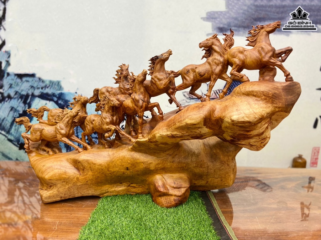 Tượng Ngựa Phong Thủy (Bát Mã) Gỗ Hương Cao 72 Ngang 120 Sâu 50 (cm)