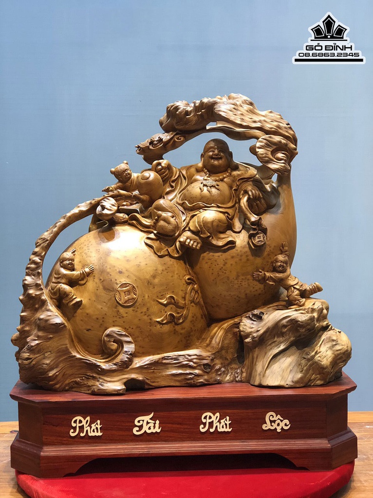 Tượng Phật Di Lặc Ngồi Hồ Lô Gỗ Ngọc Am Cao 78 Ngang 71 Sâu 353 (cm)
