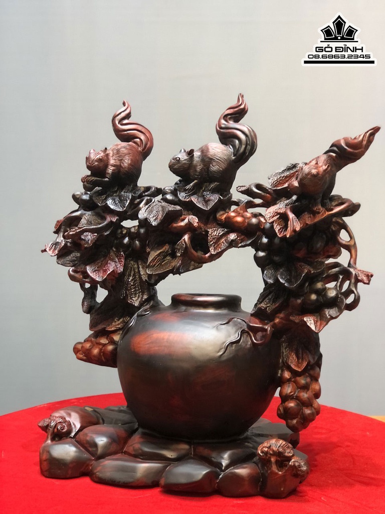 Bình Sóc Nho Gỗ Trắc Cao 52 Ngang 50 Sâu 28 (cm)