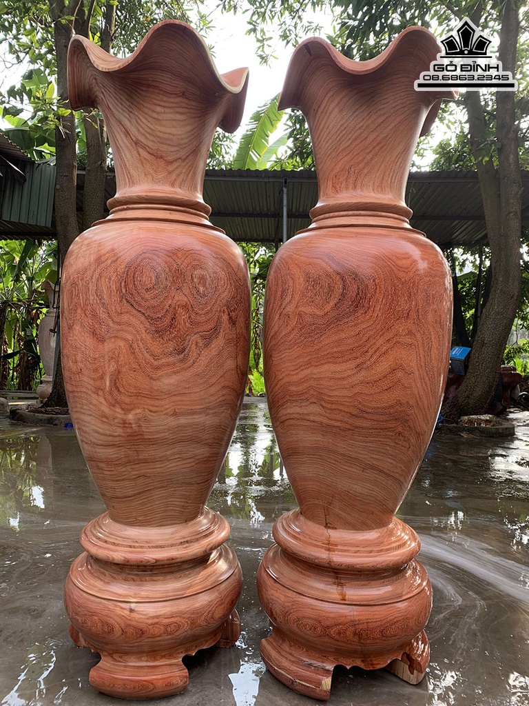 Cặp Lục Bình Gỗ Hương Đỏ Cao 170 Đường Kính 54 (cm)