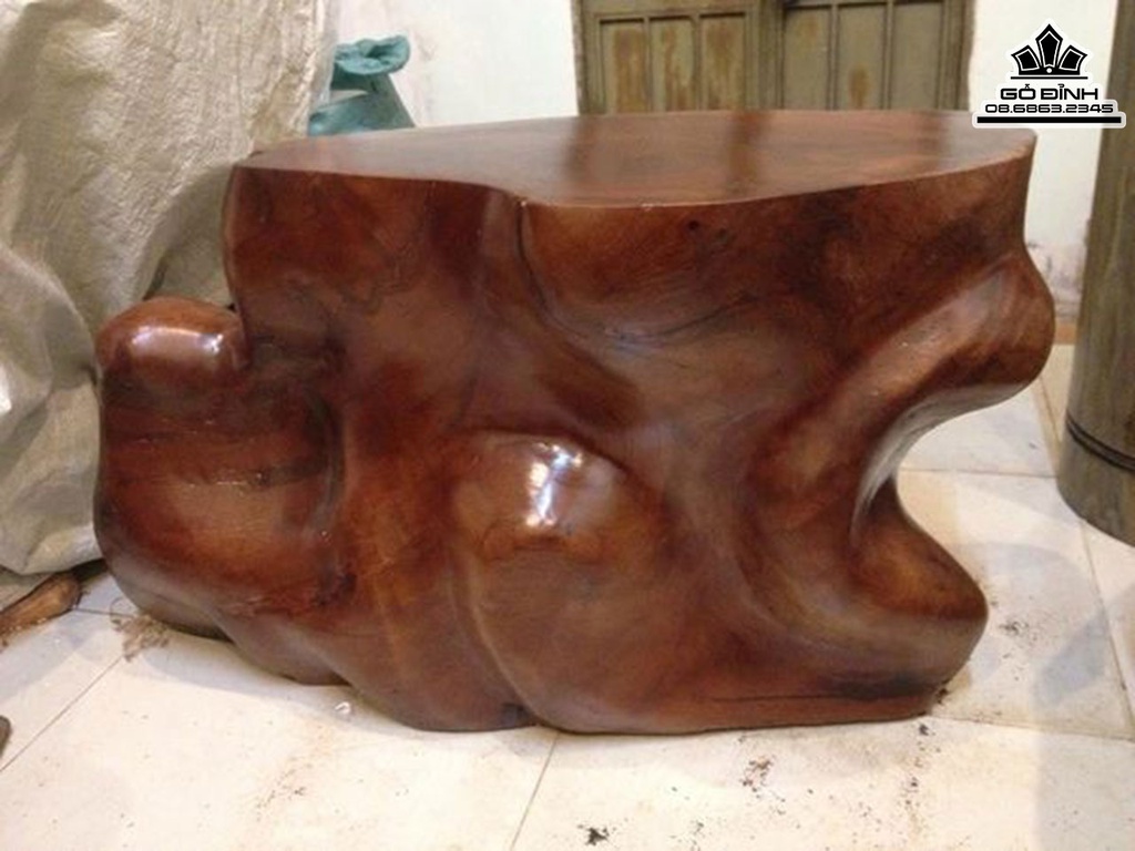 Đôn Gỗ, Đôn Gốc Cây Gỗ Gõ Vàng Cao 40 Ngang 77 Sâu 50 Mặt 50-30 (cm)