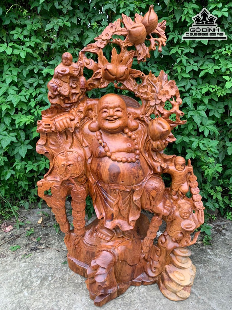 Tượng Phật Di Lặc Tam Phúc Gỗ Hương Việt Cao 96 Ngang 60 Sâu 36 (cm)