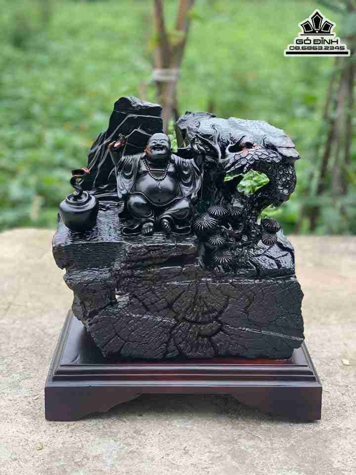 Tượng Phật Di Lặc Hoan Hỷ Gỗ Mun  Cao 26 Rộng 28 Sâu 20 (cm)