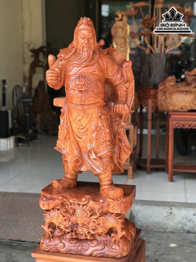 Tượng Quan Công Gỗ Hương Cao 100 Ngang 40 Sâu 38 (cm)