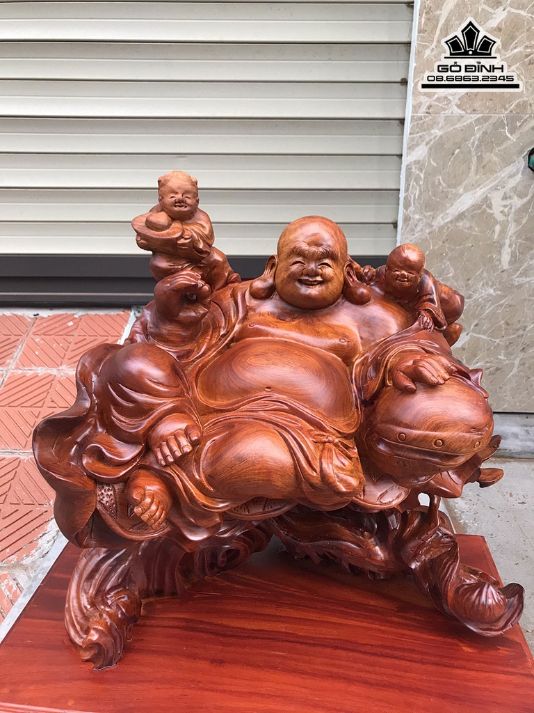 Tượng Phật Di Lặc Nhị Phúc Gỗ Hương Việt Cao 44 Ngang 47 Sâu 32 (cm)