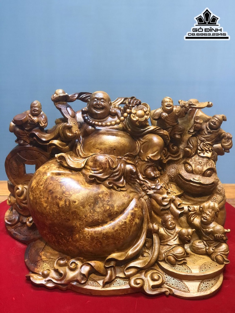 Tượng Phật Di Lặc Ngũ Phúc Gỗ Ngọc Am Cao 40 Ngang 56 Sâu 36 (cm)