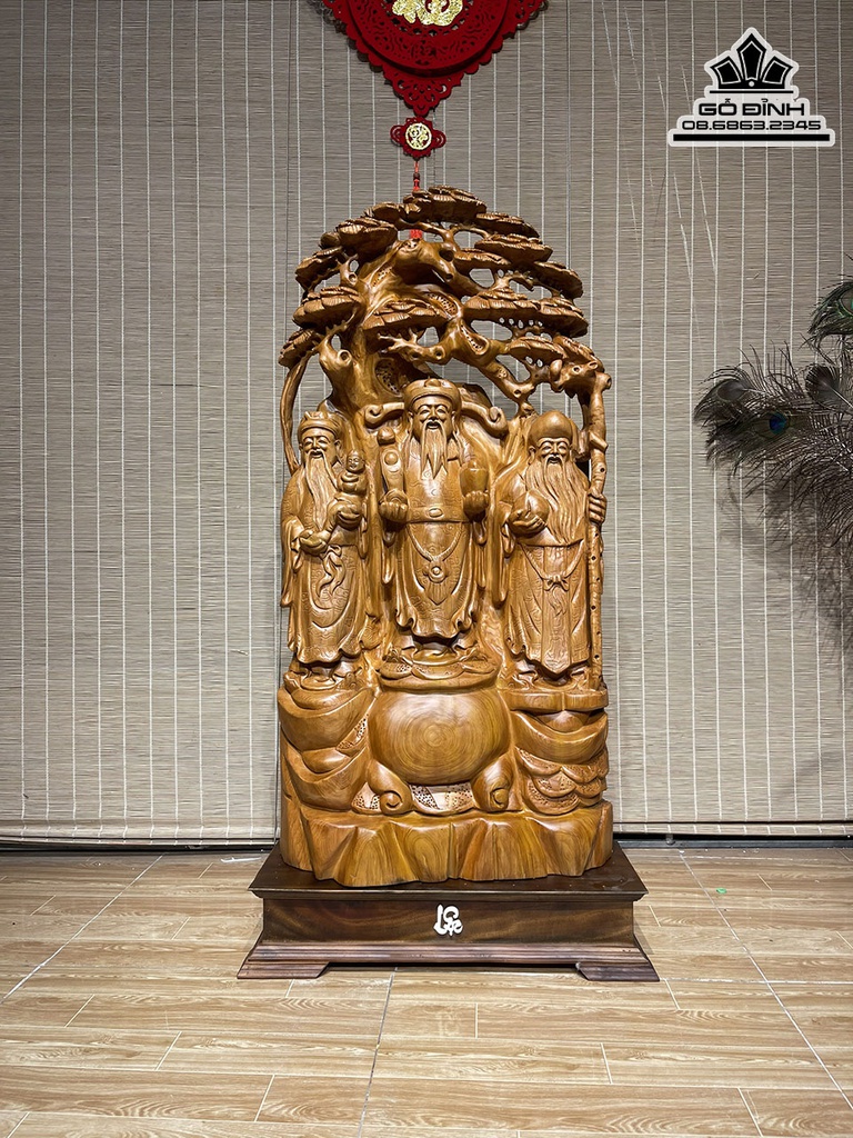 Tượng Phúc Lộc Thọ (Tam Đa) Gỗ Ngọc Am Cao 103 Ngang 50 Sâu 18 (cm)