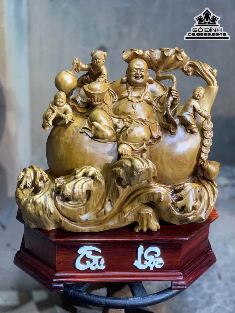 Tượng Phật Di Lặc Ngồi Hồ Lô Gỗ Ngọc Am Cao 54 Ngang 48 Sâu 34 (cm)