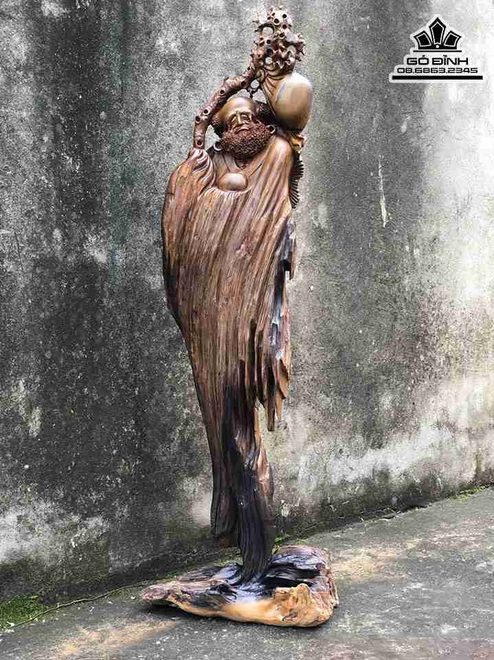 Tượng Đạt Ma Sư Tổ Gỗ Lũa Bách Xanh  Cao 91 Ngang 21 Sâu 15 (cm)