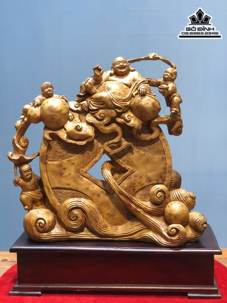 Tượng Phật Di Lặc Tam Phúc Gỗ Ngọc Am Cao 70 Ngang 45 Sâu 23 (cm)