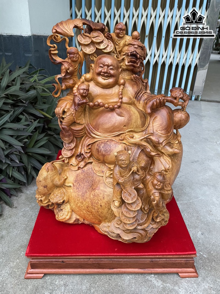 Tượng Phật Di Lặc Ngũ Phúc Gỗ Hương Cao 48 Ngang 48 Sâu 42 (cm)