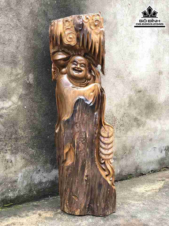 Tượng Phật Di Lặc Gỗ Bách Xanh  Cao 92 Ngang 26 Sâu 13 (cm)