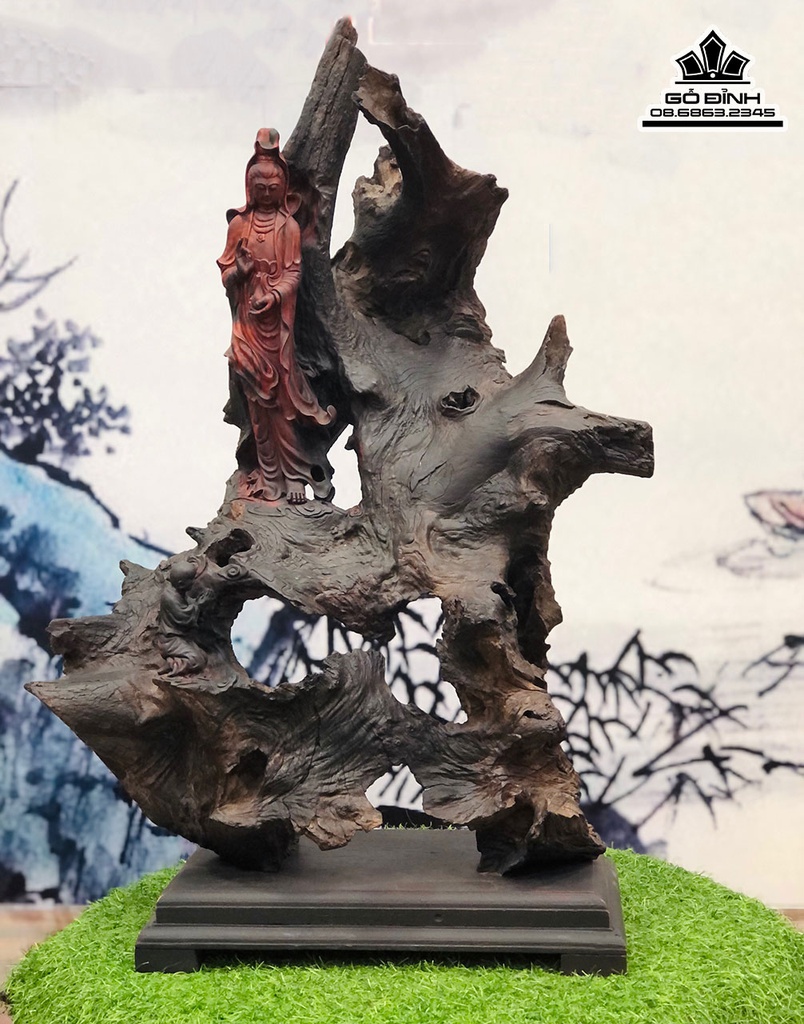 Tượng Phật Bà Quan Âm Gỗ Trắc Cao 76 Ngang 52 Sâu 32 (cm)