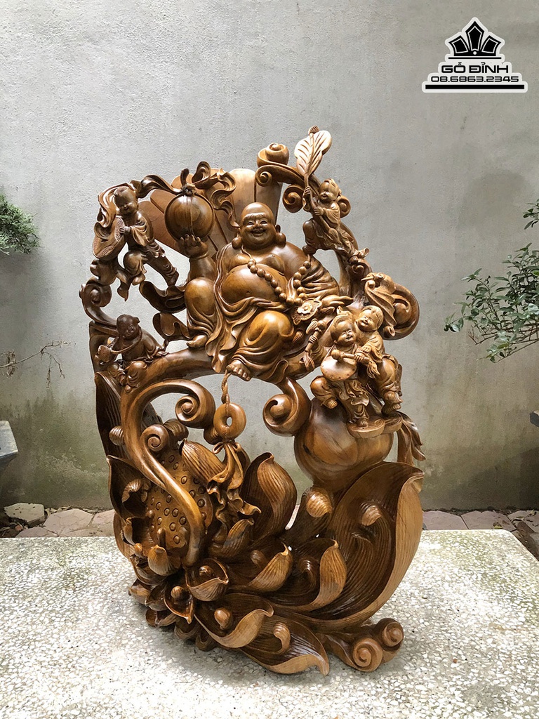 Tượng Phật Di Lặc Gỗ Bách Xanh Cao 83 Ngang 60 Sâu 26 (cm)