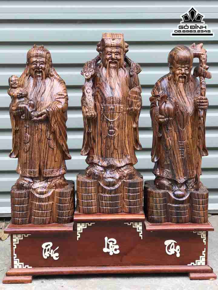 Tượng Tam Đa Phúc Lộc Thọ Gỗ Mun  Cao 50 Ngang 18 Sâu 15 (cm)
