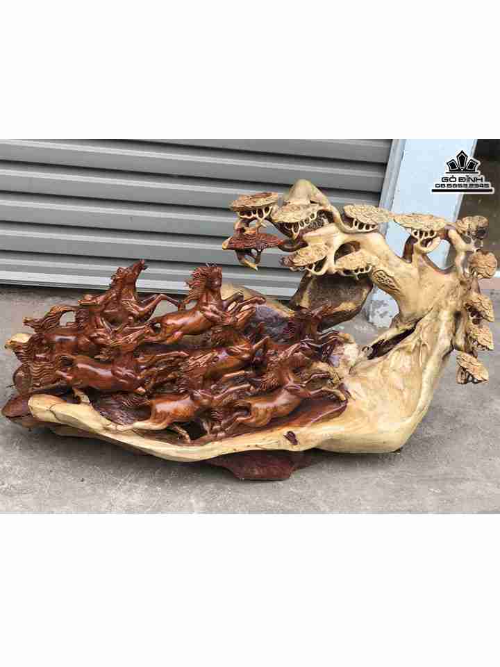 Tượng Bát Mã Phi Thiên Gỗ Hương  Cao 58 Ngang 1m05 Sâu 45 (cm)