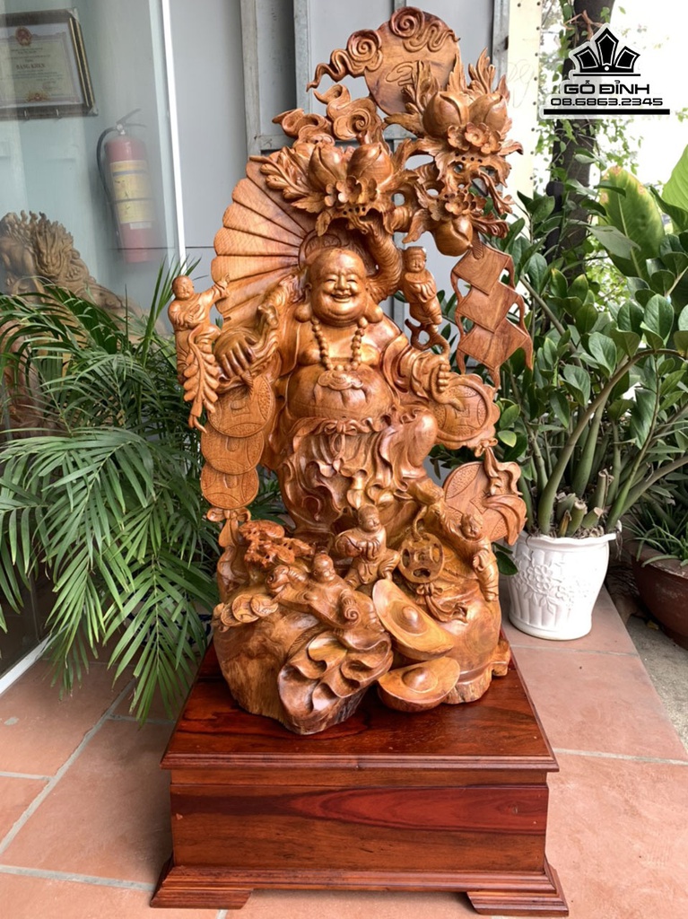 Tượng Phật Di Lặc Ngũ Phúc Gỗ Hương Cao 136 Rộng 62 Sâu 42 Cao Kỷ 25 (cm)