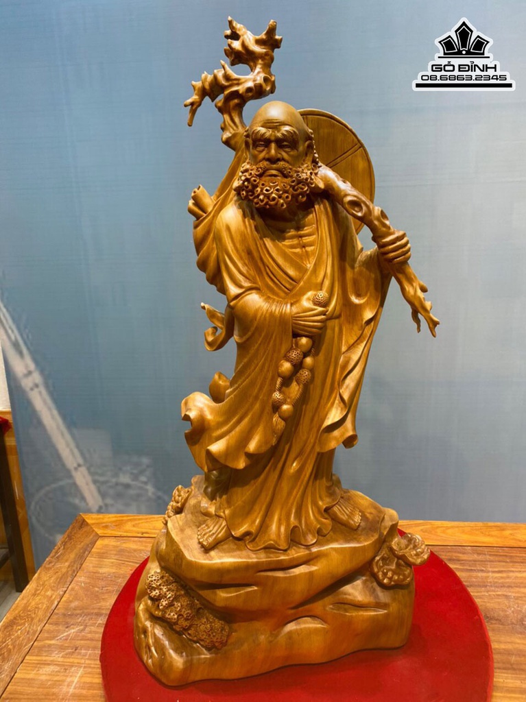 Tượng Đạt Ma Sư Gỗ Ngọc Am Cao 110 Ngang 60 Sâu 30 (cm)