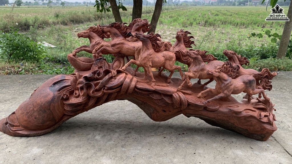 Tượng Ngựa Phong Thủy Gỗ Sụn Hương Liền Khối 100 Cao 48 Sâu 26 Ngang 120 (cm)