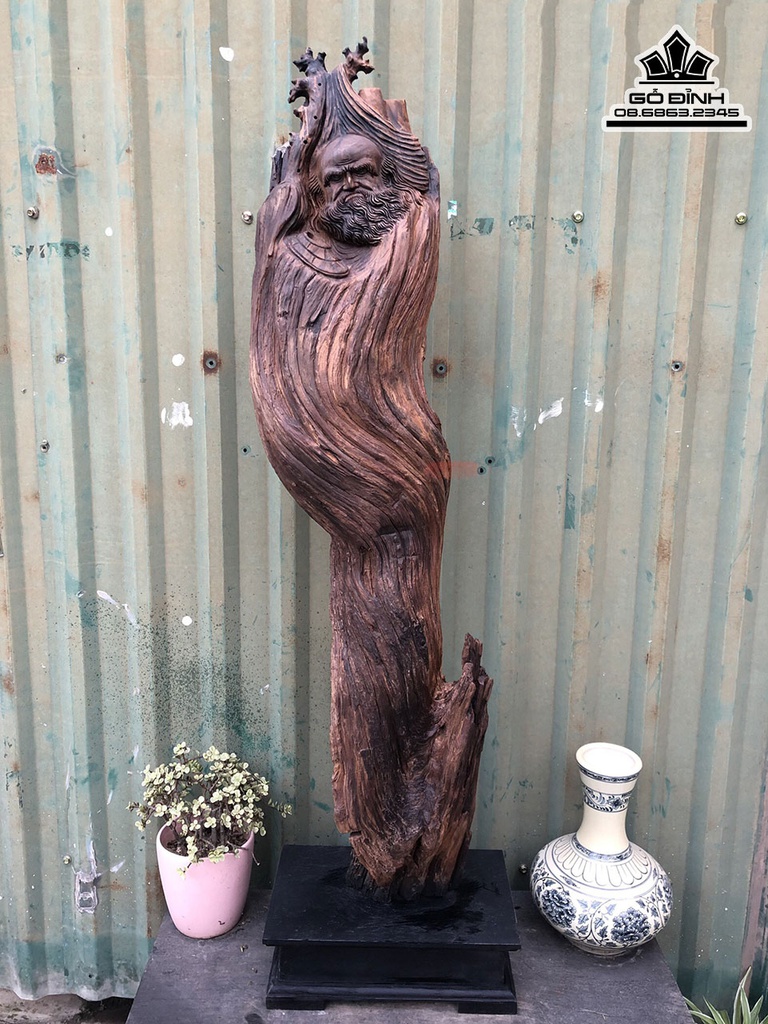 Tượng Đạt Ma Sư Gỗ Bách Xanh Cao 90 Ngang 20 Sâu 18 (cm)