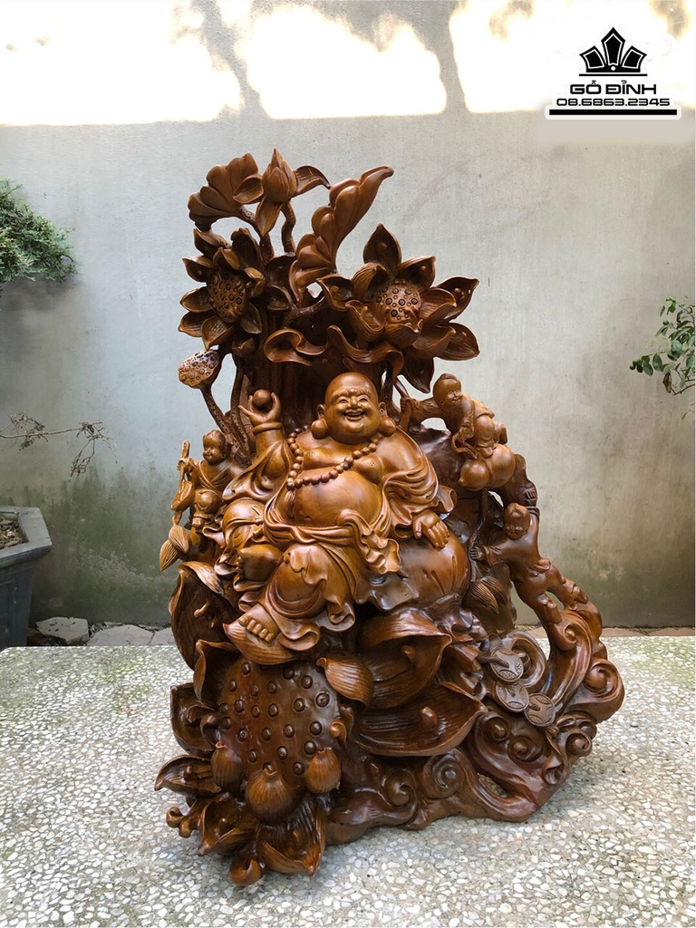 Tượng Phật Di Lặc Gỗ Bách Xanh Cao 68 Ngang 50 Sâu 40 (cm)