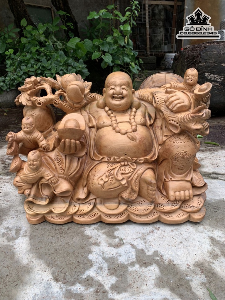 Tượng Phật Di Lặc Tam Phúc Gỗ Ngọc Am Cao 38 Ngang 55 Sau 23 (cm)