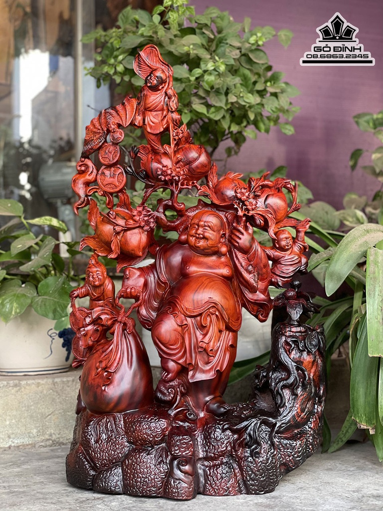 Tượng Phật Di Lặc Ngũ Phúc Gỗ Trắc Cao 75 Ngang 42 Sâu 23 (cm)