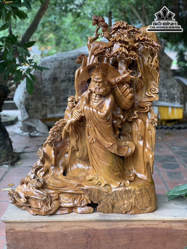 Tượng Đạt Ma Sư Tổ Gỗ Xá Xị (GùHương) Cao 91  Ngang 71 Sâu 27 (cm)