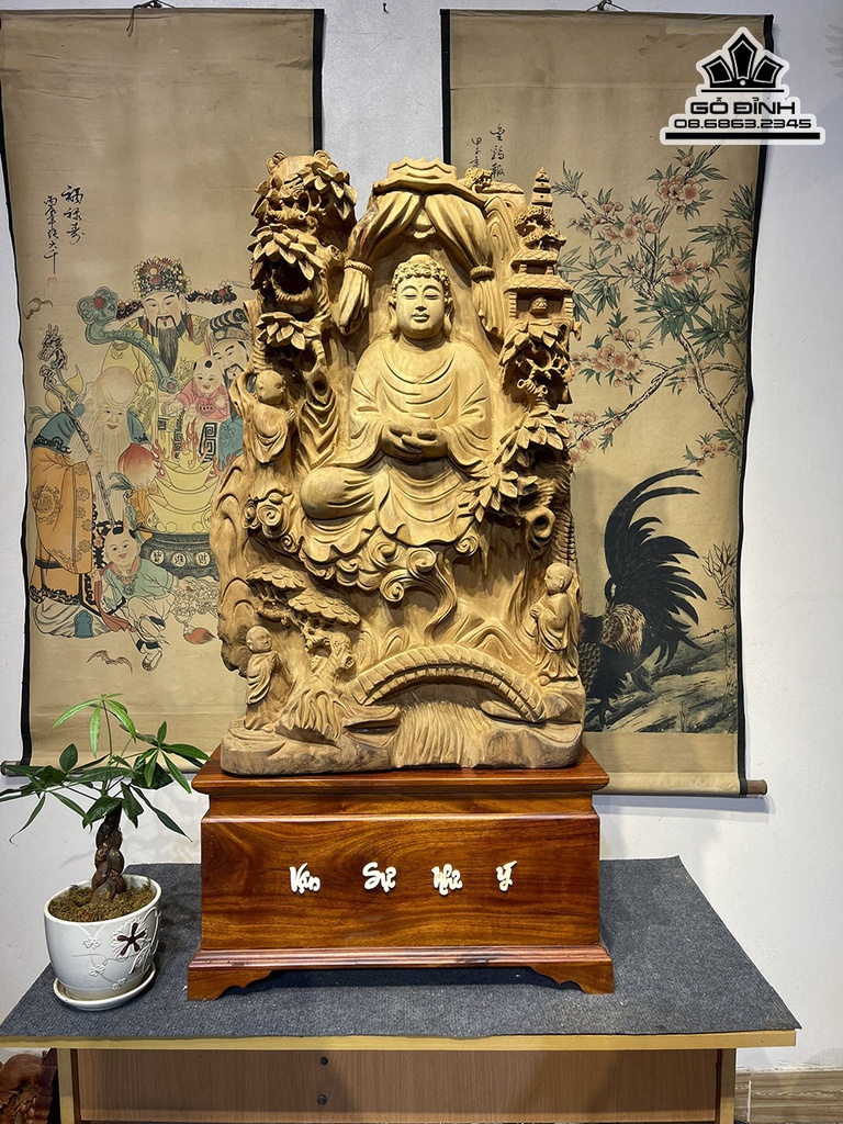 Tượng Nhất Tâm Bái Phật Gỗ Ngọc Am Cao Cả Kỷ 116 Ngang 55 Sâu 26 (cm)