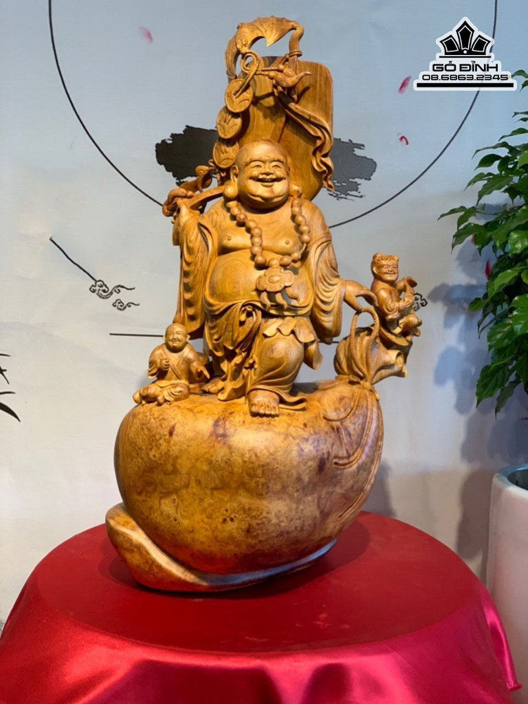 Tượng Phật Di Lặc Gỗ Hương Liền Khối Cao 73 Ngang 45 Sâu 33 (cm)