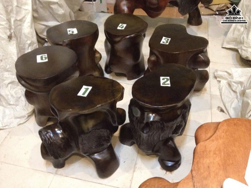 Bộ 6 Đôn Gốc Nguyên Khối Gỗ Sao Xanh Cao 40 (cm)