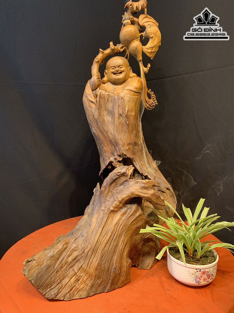 Tượng Phật Di Lặc Gỗ Bách Xanh Cao 75 Ngang 46 Sâu 30 (cm)