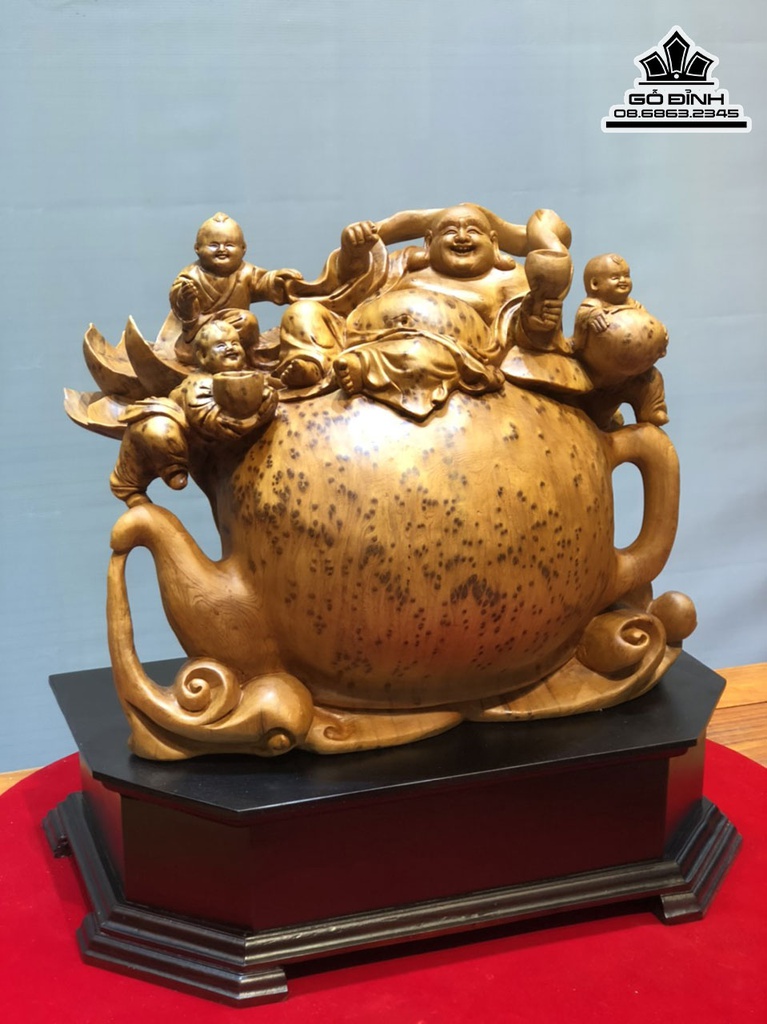 Tượng Phật Di Lặc Gỗ Ngọc Am Cao 52 Ngang 45 Sau 42 Kỷ 14 (cm)