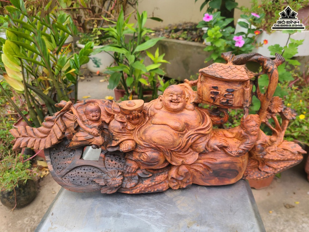 Tượng Phật Di Lặc Gỗ Trắc Cao 21 Ngang 50 Sâu 16 (cm)