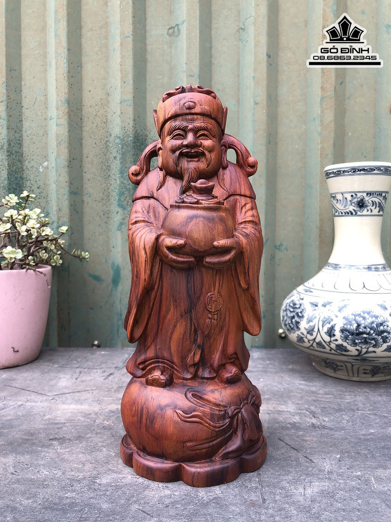 Tượng Thần Tài Gỗ Sưa Cao 28 Ngang 11 Sâu 10 (cm)