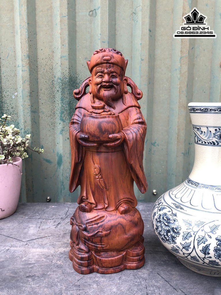 Tượng Thần Tài Gỗ Sưa Cao 33 Ngang 12 Sâu 9 (cm)