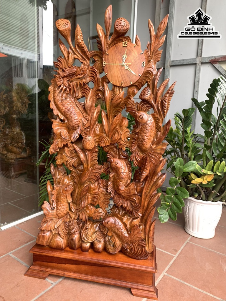Tượng Cá Chép Hóa Rồng Gỗ Hương Việt Cao Cả Kỷ 138 Rộng 63 Sâu 20 (cm)