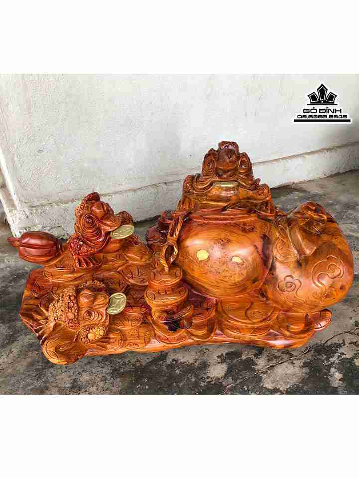 Tượng Tam Cóc Chấn Lộc Gỗ Hương  Cao 37 Ngang 60 Sâu 37 (cm)
