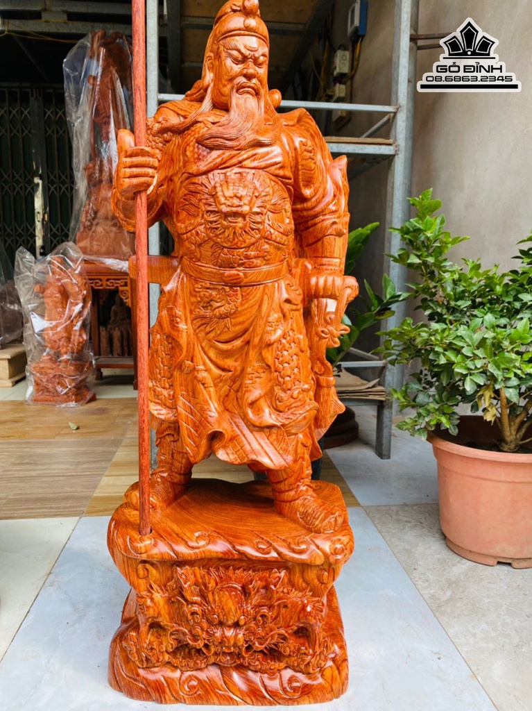 Tượng Quan Công Gỗ Hương Cao 79 Ngang 29 Sâu 19 (cm)