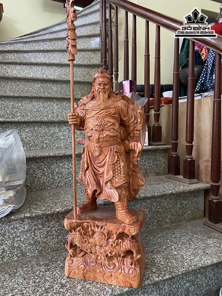 Tượng Quan Công Gỗ Hương Cao 60 Ngang 23 Sâu 14 (cm)
