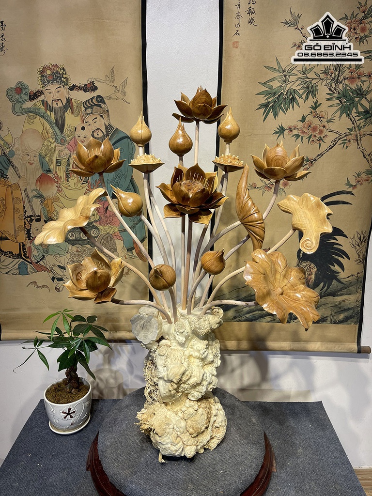 Bình Hoa Sen Gỗ  Cà Phê Ngọc Am Cao 90 Ngang 65 Sâu 43 (cm)