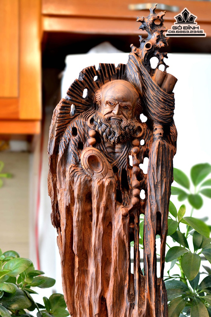 Tượng Đạt Ma Sư Tổ Gỗ Bách Xanh Cao Cả Kỷ 75 Ngang 23 Dày 10 (cm)