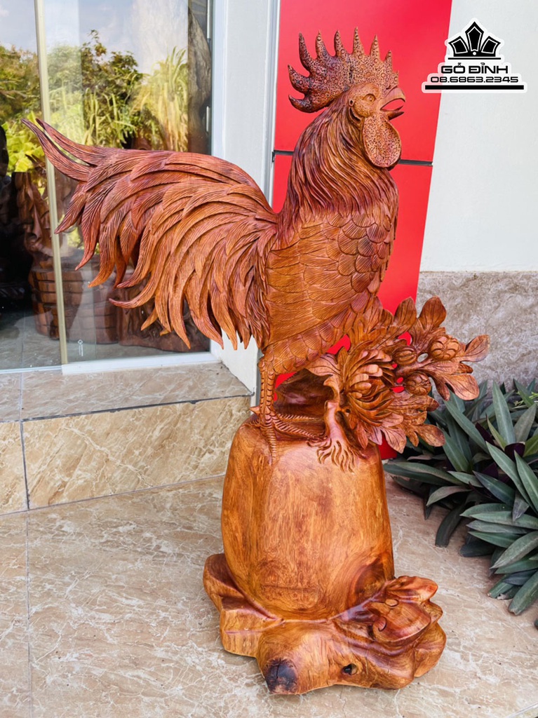 Tượng Gà Trống Gỗ Hương Việt Cao 70 Ngang 42 Sâu 27 (cm)
