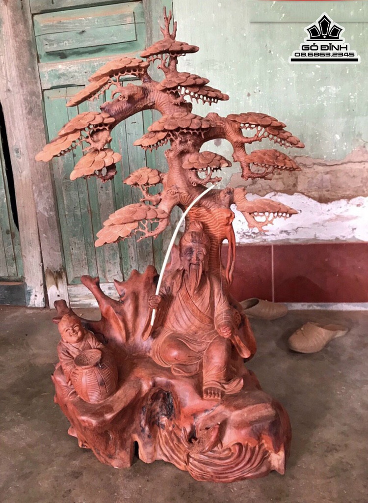 Tượng Lã Vọng Câu Cá Gỗ Hương Việt Cao 81 Ngang 52 Sâu 30 (cm)